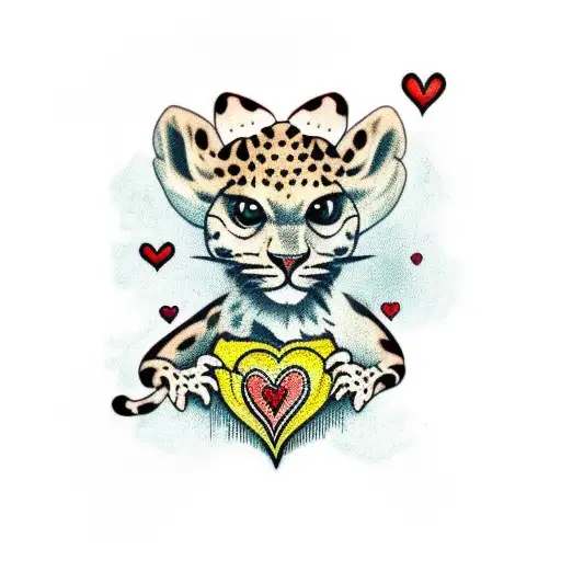 Leopard Gecko with a headband holding a heart tattoo design idea