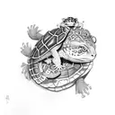 Leopard Gecko with a headband handing a turtle a heart tattoo design idea