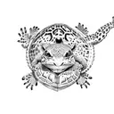 Leopard Gecko with a headband handing a turtle a heart tattoo design idea