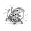 Leopard Gecko with a headband handing a turtle a heart tattoo design idea