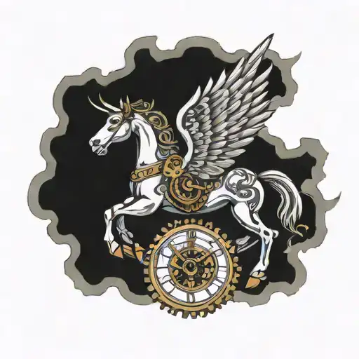 Pegasus with clock gears tattoo design idea
