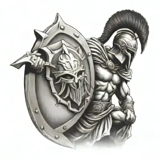 spartan holding a shield tattoo design idea