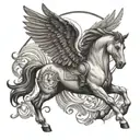 Pegasus with clock spartan tattoo design idea
