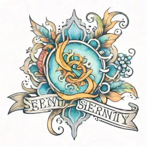 water color backround with the outlines of the words SERENITY COURAGE and WISDOM  tattoo design idea