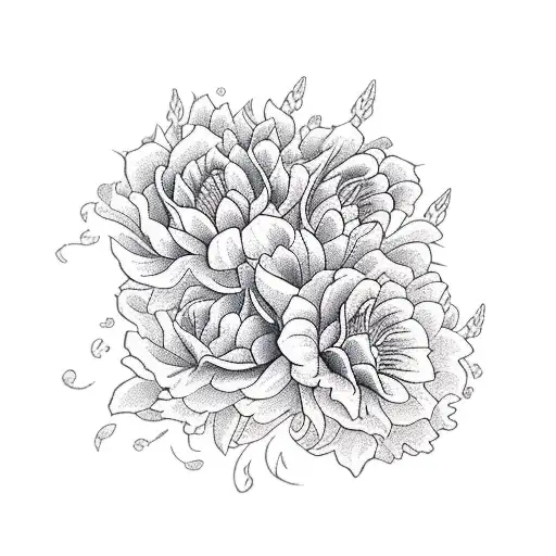 violet, rose, gladiolus and chrysanthemum flower bouquet  tattoo design idea