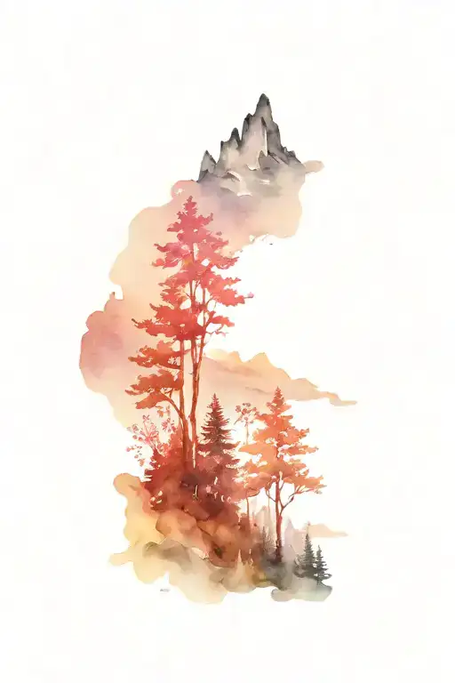 mountain and forest scene with a hidden tattoo design idea