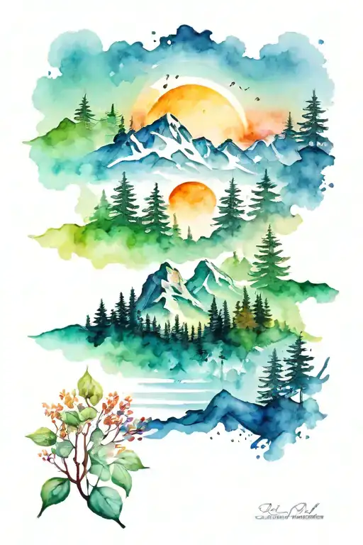 mountain and forest tattoo design idea