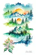 mountain and forest tattoo design idea