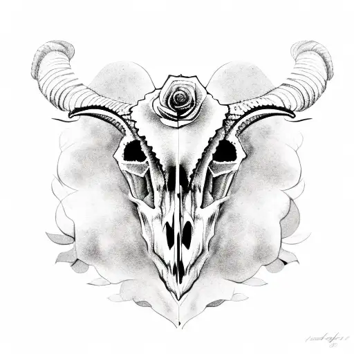 sheep skull with black roses tattoo design idea
