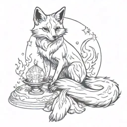 Fox magician flames cosmos jupiter tattoo design idea