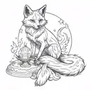 Fox magician flames cosmos jupiter tattoo design idea