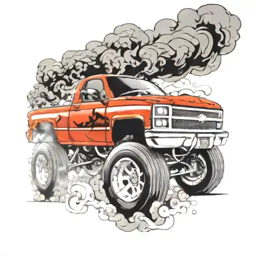 Chevy diesel truck doing a burnout smoke tattoo design idea