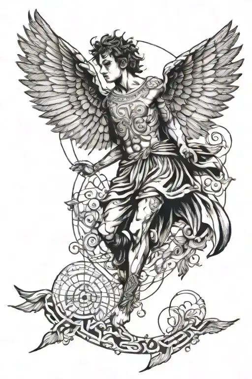 Icarus flying towards the sun with a labyrinth beneath him tattoo design idea