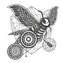 tennis racket and ball,evil eye,bee, om symbol tattoo design idea