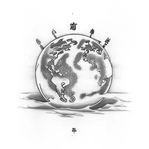 Titan Atlas and a world sphere behind collapsing tattoo design idea