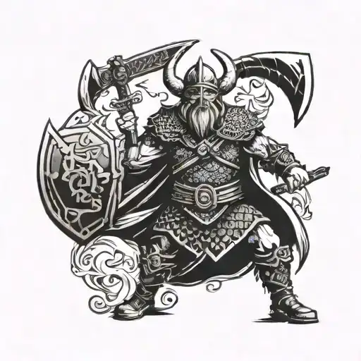 Viking warrior wielding a powerful ax in battle tattoo design idea