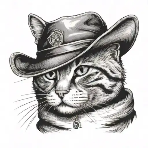 cat with cp company hat   tattoo design idea