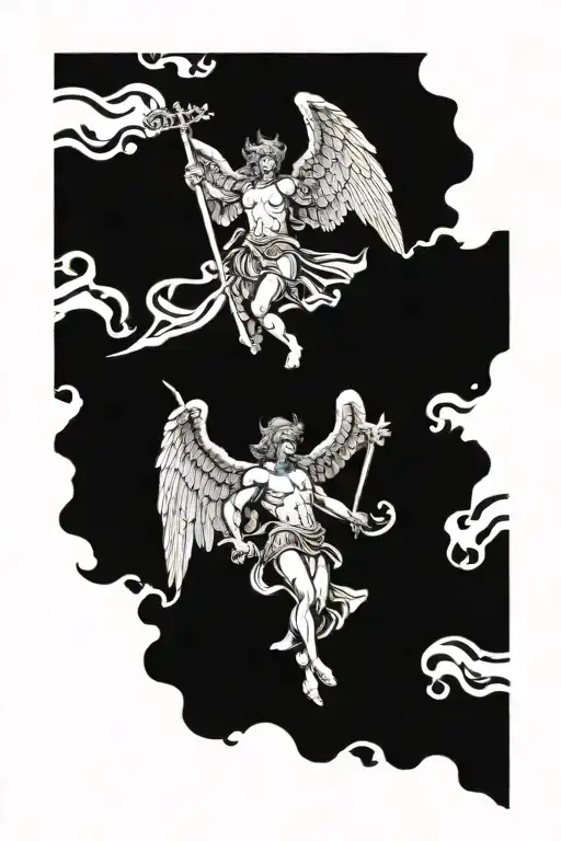 St Michael archangel against devil but instead of devil, it should be a shadow figure  tattoo design idea