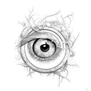 An ethereal eye shedding tears of blood, surrounded by thorny vines tattoo design idea