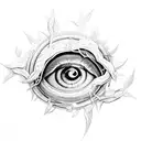 An ethereal eye shedding tears of blood, surrounded by thorny vines tattoo design idea