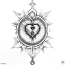 Sacred Heart with word cousin with an close lock tattoo design idea