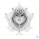 Sacred Heart with word cousin with an close lock tattoo design idea