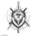 Sacred Heart with word cousin with an close lock tattoo design idea