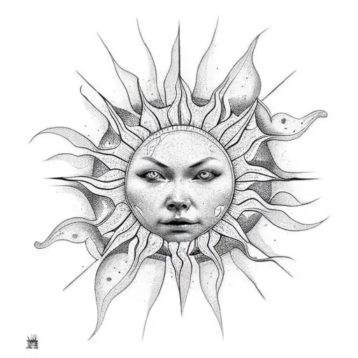 sun with face tattoo design idea