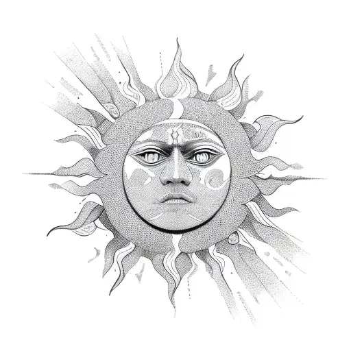 sun with Picasso design face tattoo design idea