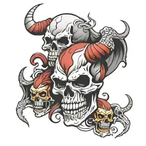 funny skull and demon tattoo design idea