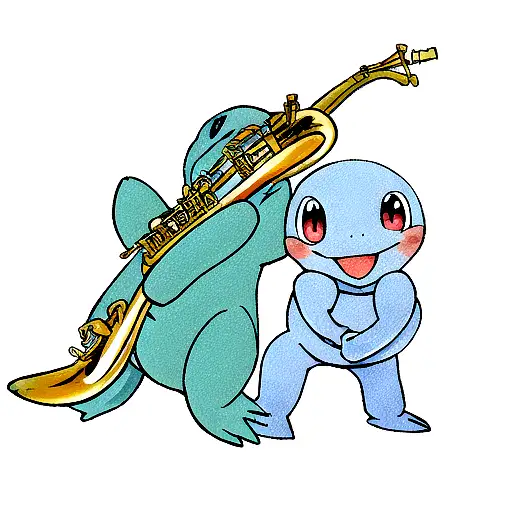 squirtle Pokémon playing saxophone tattoo design idea