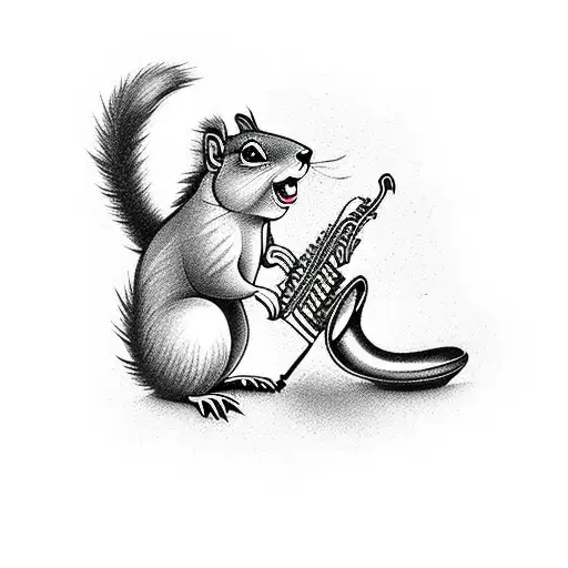 squirrel playing saxophone tattoo design idea