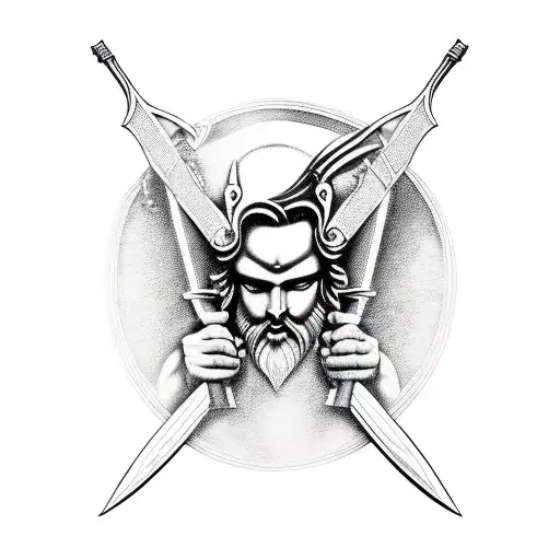 greek god with weapon  tattoo design idea