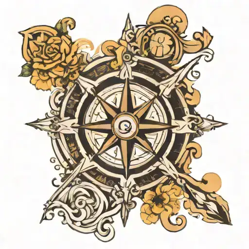 compass with sibling initial and family name in the middle tattoo design idea