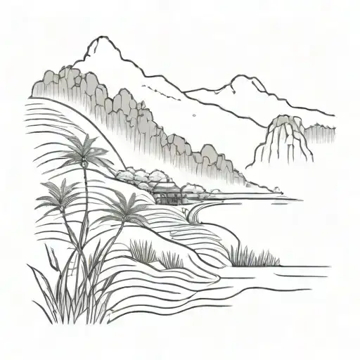 vietnam ricefield mountain scene tattoo design idea