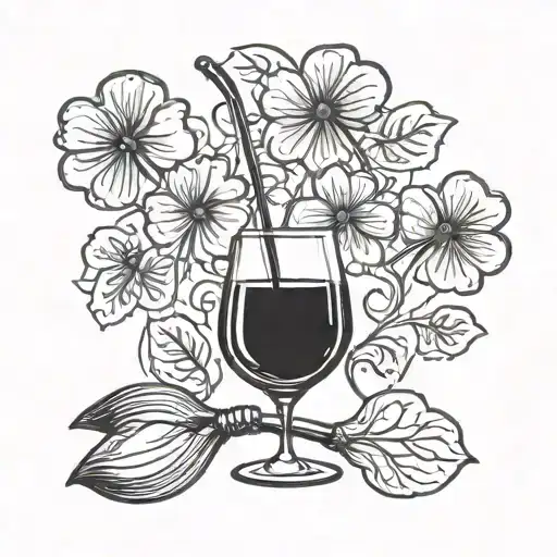 4 leaf clover against backdrop of apple wine glass and a kitchen knife doodle tattoo design idea