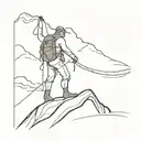A minimalist design of a hiker silhouette on a mountain peak, with a shibari rope pattern intertwined around the figure, symbolizing the client's passion for hiking and shibari tattoo design idea