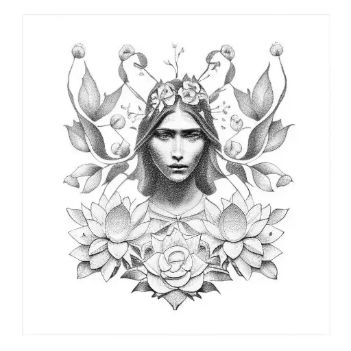  Saint Maria, flowers in hair, agressive look, Malenia Elden Ring, Lotus tattoo design idea