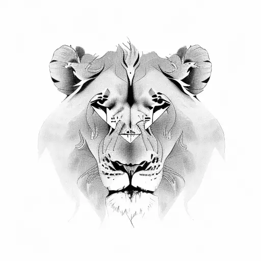 Lion, lioness and cub tattoo design idea