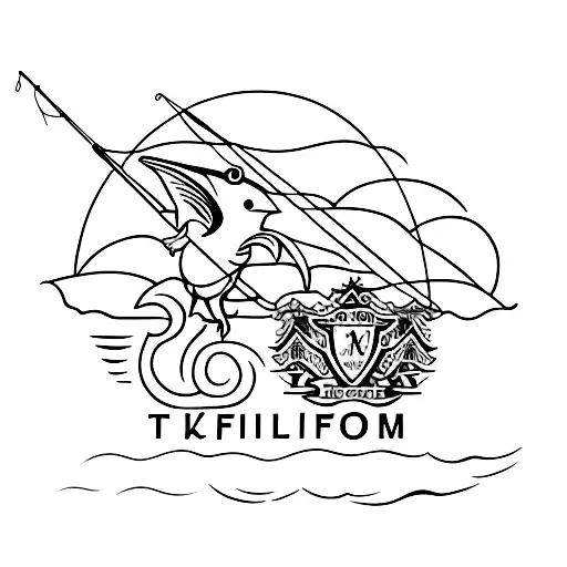 A minimalist tattoo of a serene fishing scene with the Liverpool logo subtly integrated into the background tattoo design idea