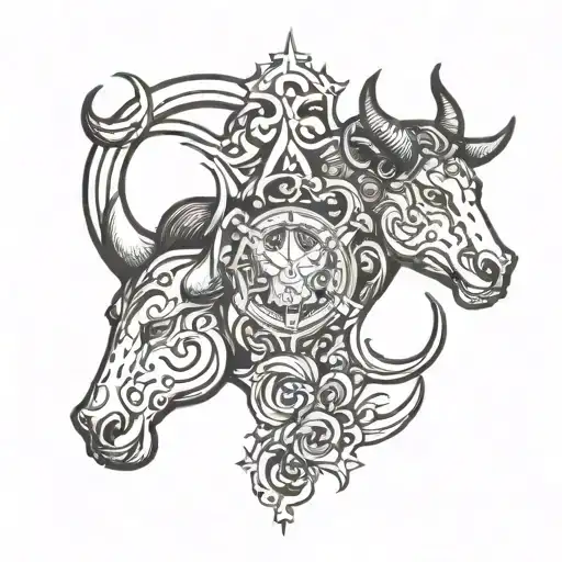 gemini with taurus and leo and capricorn tattoo design idea