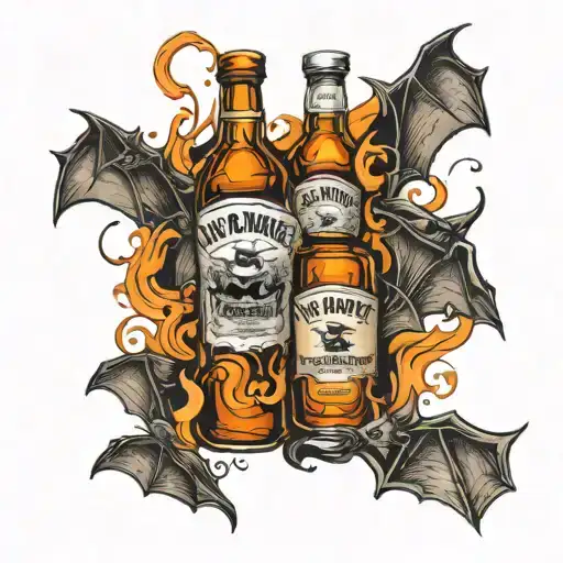 bats flying through Jack Daniel's bottles tattoo design idea