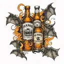 bats flying through Jack Daniel's bottles tattoo design idea