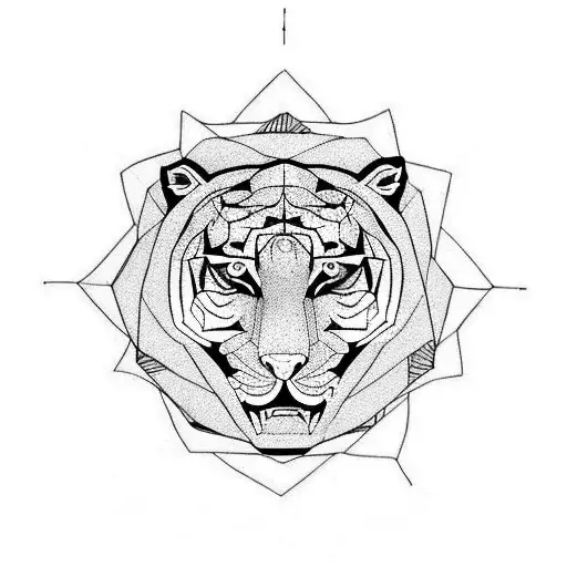 geometric tiger head inside of a mandala tattoo design idea