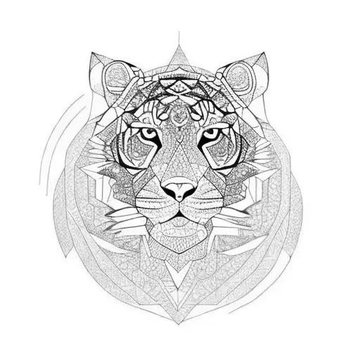 geometric tiger head in a mandala tattoo design idea