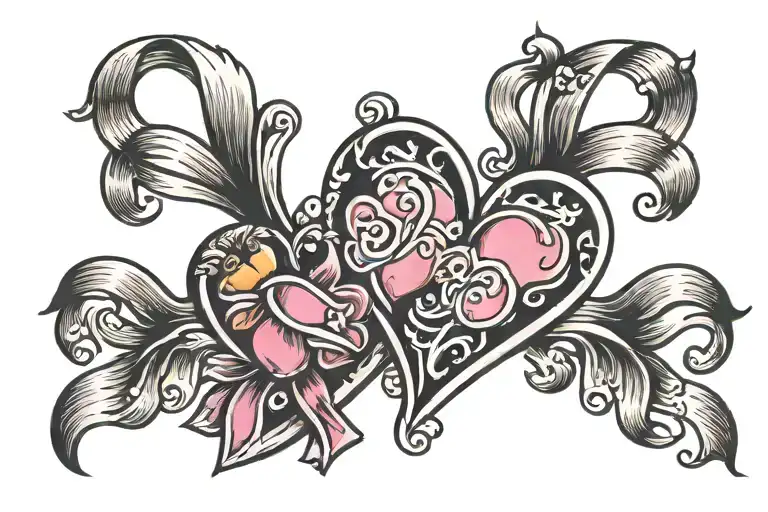 hearts, ribbons, pink  tattoo design idea