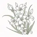 bouquet with a snowdrop, larkspur, poppy, gladiolus, and chrysanthemum  tattoo design idea