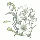 bouquet with a snowdrop, larkspur, poppy, gladiolus, and chrysanthemum  tattoo design idea