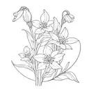 bouquet with a snowdrop, larkspur, poppy, gladiolus, and chrysanthemum  tattoo design idea
