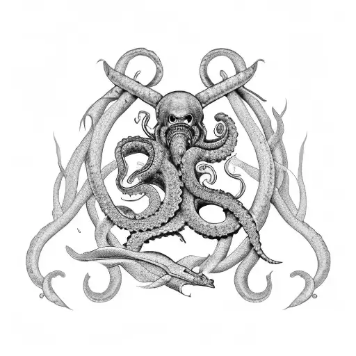 kraken and coast guard cutter tattoo design idea